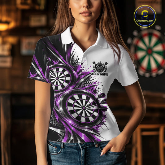 Custom Black And Red Dartboard Dart Team Polo Shirt For Women, Dart League Outfit IPHW12471