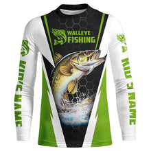 Load image into Gallery viewer, Custom Walleye Fishing Jerseys, Walleye Long Sleeve Tournament Fishing Shirts | Green IPHW5715