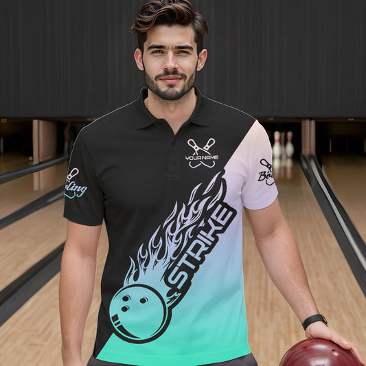 Green And Purple Custom Strike Bowling Polo Shirts For Men, Bowling Team Shirt Bowler Outfit IPHW8824