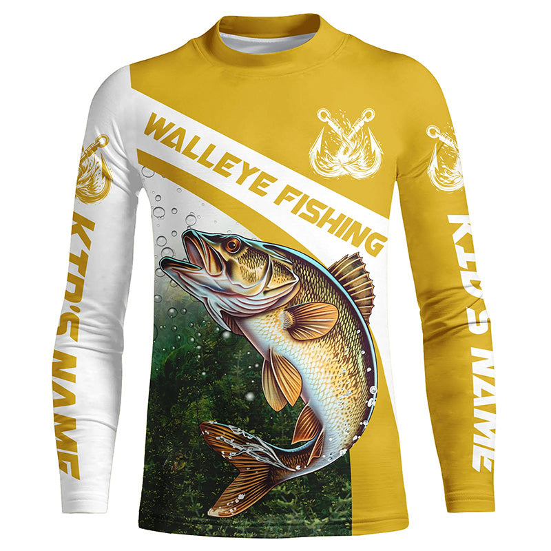 Walleye Fishing Custom Long Sleeve Fishing Shirts, Walleye Tournament Fishing Jerseys | Yellow IPHW5743