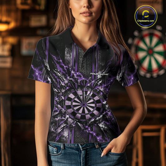 Custom Purple Thunder Lightning Dartboard Dart Women Polo Team Shirt, Dart Jersey IPHW12542