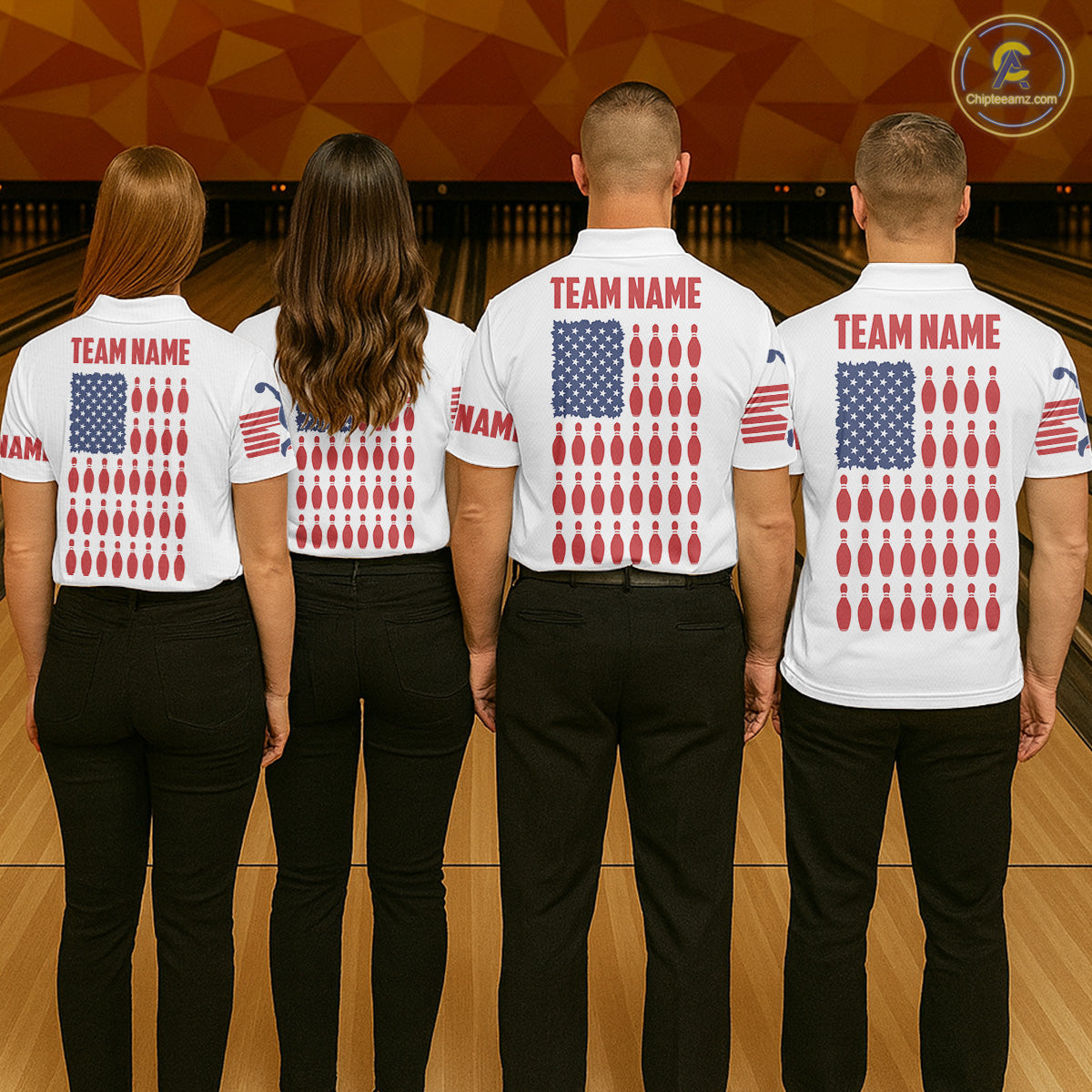 Quarter Zip Custom Mens Bowling Shirts, Customizable American Flag Bowling Pin Quarter Zip Shirt For Team IPHW3809