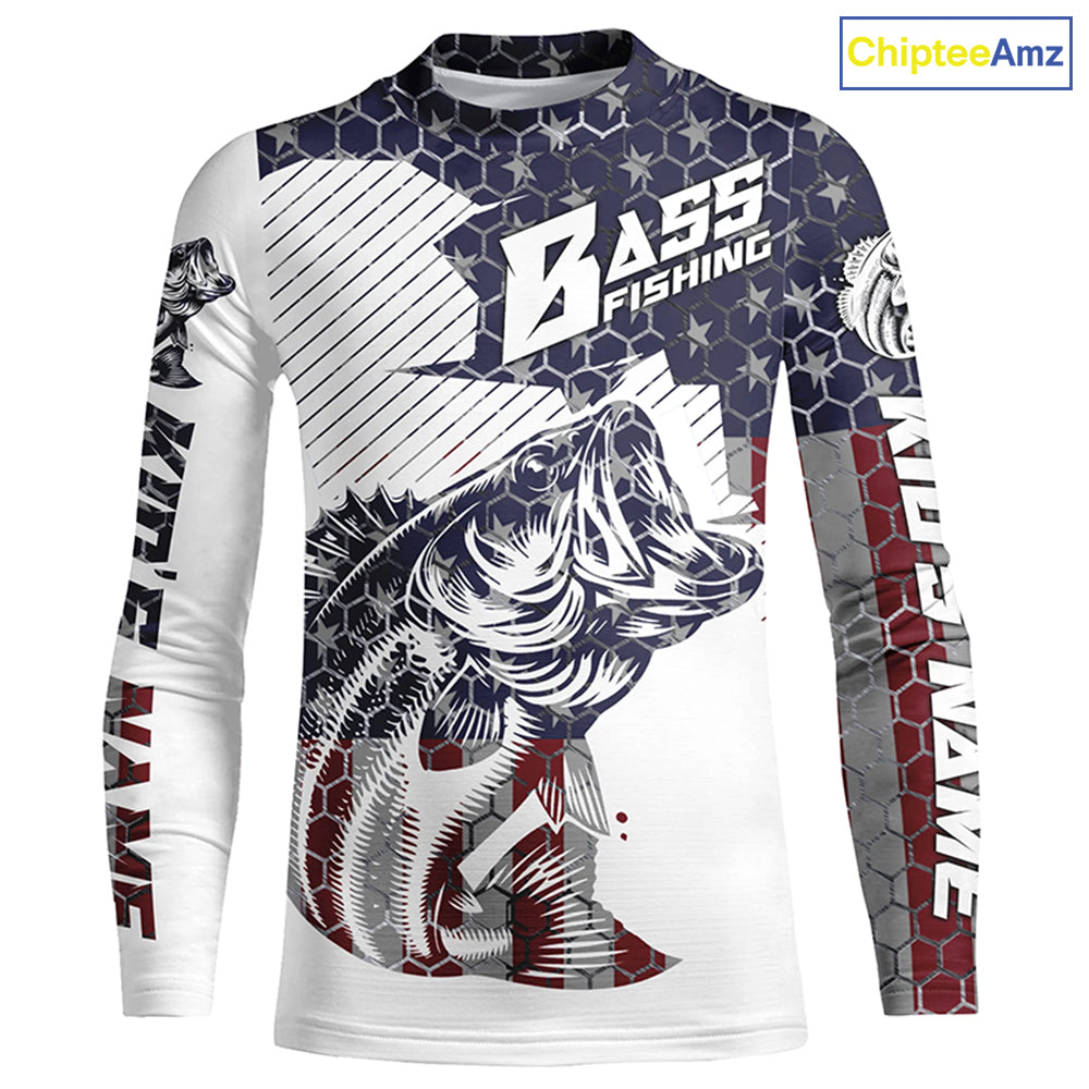 Personalized American Flag Bass Fishing Jerseys, Patriotic Bass Fishing Tournament Shirts IPHW5754