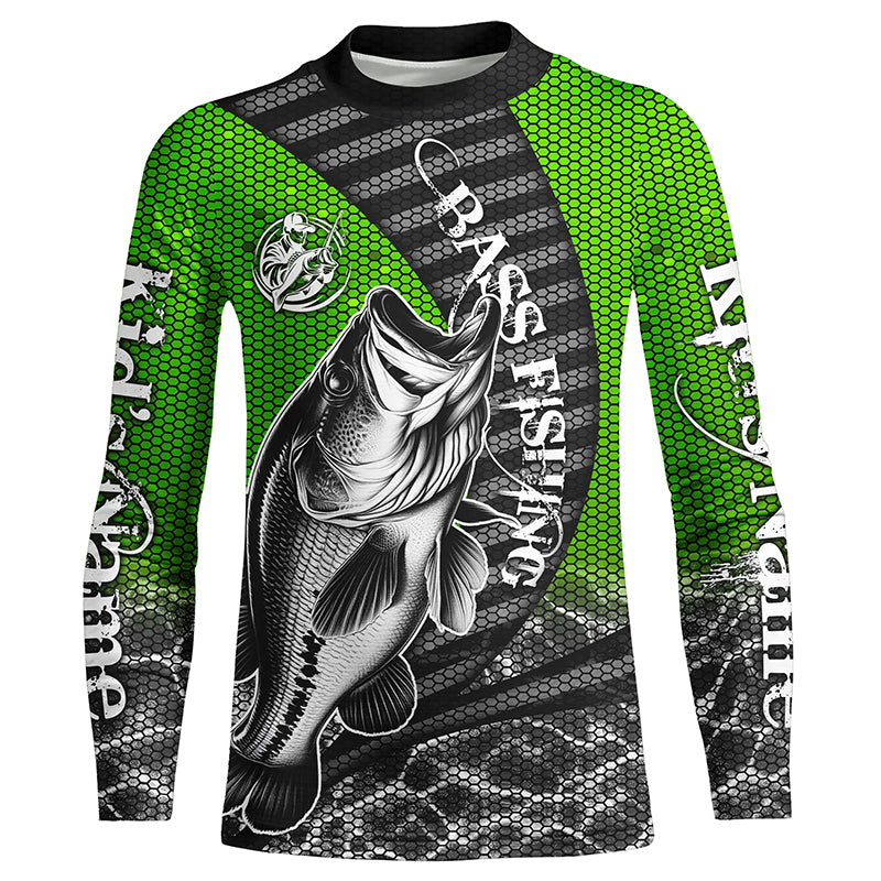 Custom Largemouth Bass Long Sleeve Tournament Fishing Shirts, Bass Fishing Jerseys | Green IPHW5760