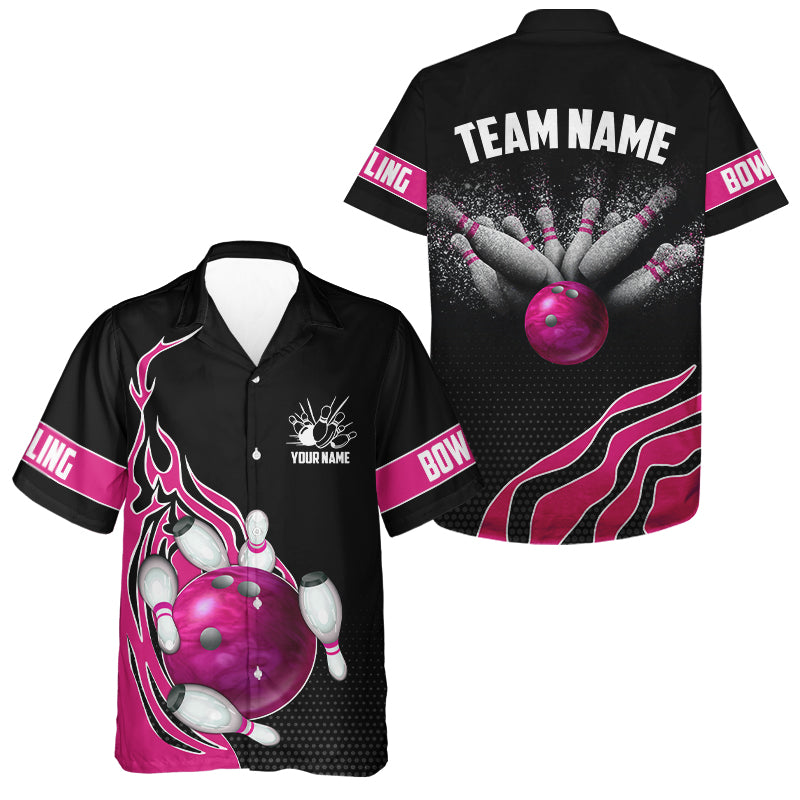 Pink Flame Bowling Ball Custom Bowling Button Up Shirts, Bowling Team Jerseys Bowler Outfits IPHW5219