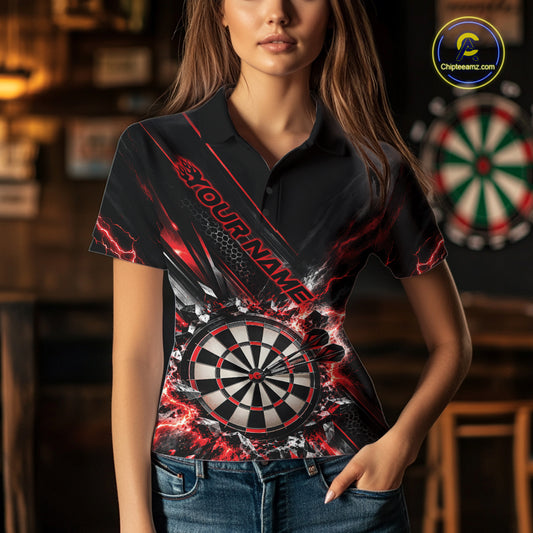 Custom Red Lightning Dart Impact Dart Tournament Women Polo Shirt, Dart Jersey IPHW12564