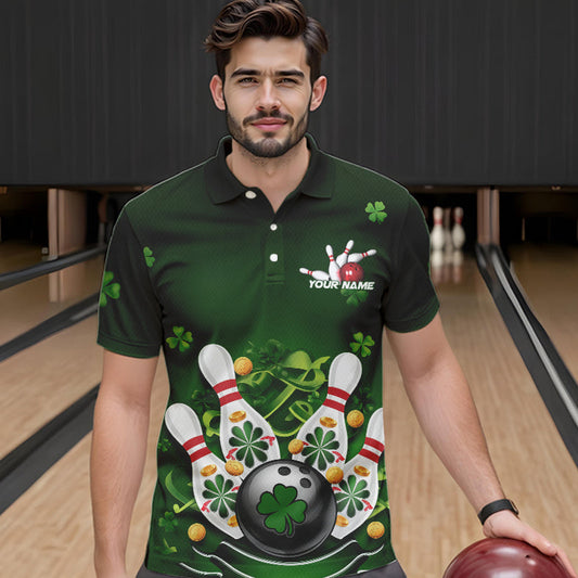 Custom Green St Patrick'S Day Bowling Polo Shirts For Men, Saint Patrick Team Bowling Outfits IPHW8374