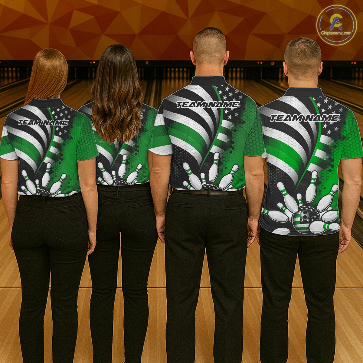 Custom Black And Green US Flag Patriotic Bowling Shirts, Freedom Bowling Team League Shirt Bowler Jerseys IPHW10456