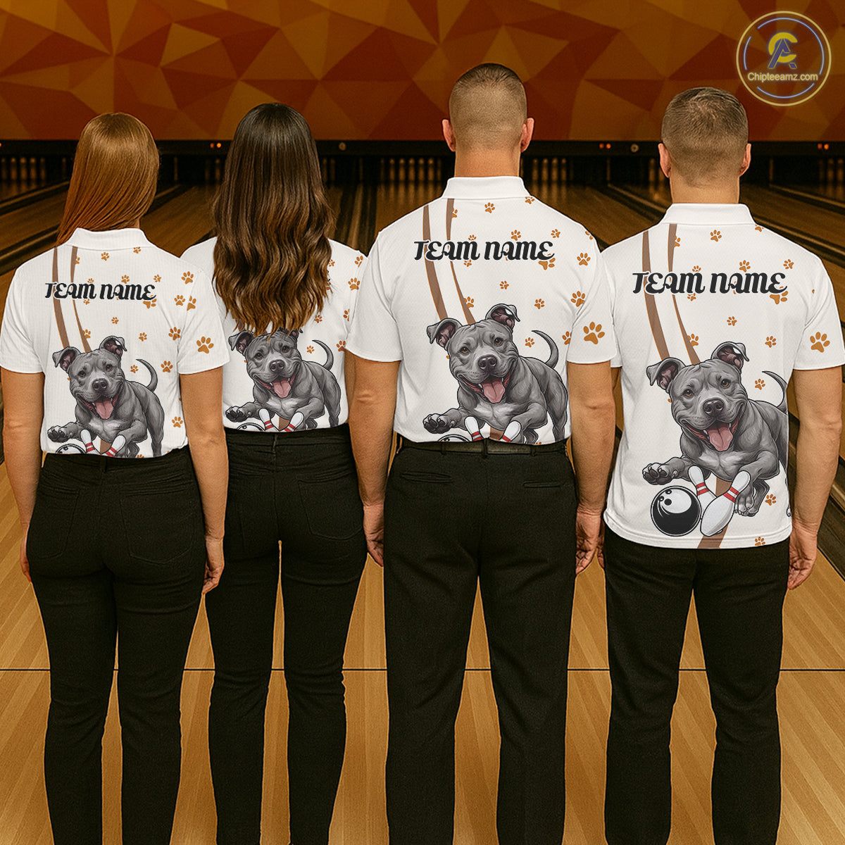 Custom Funny Pitbull Dog Bowling Men Polo Shirts, Dog Paw Print Bowler Outfit IPHW10249