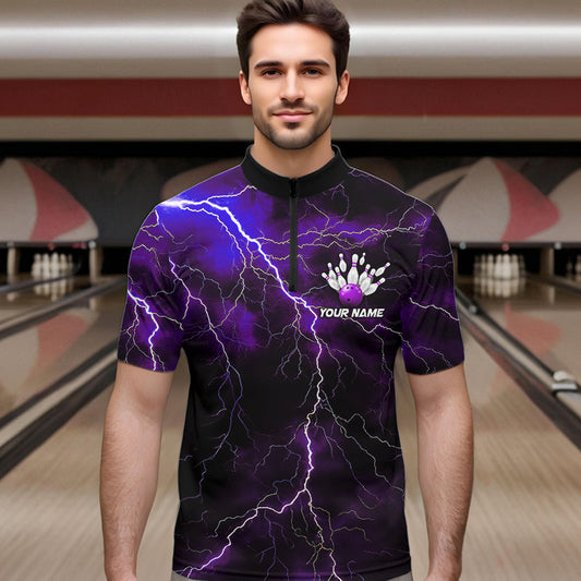 Purple Thunder Lightning Custom Cobra Snake Bowling Quarter-Zip Shirts For Men, Bowling Team Shirt IPHW8898