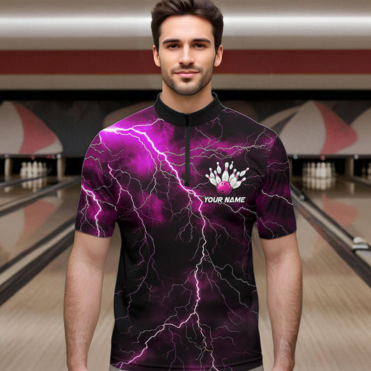 Pink Thunder Lightning Custom Cobra Snake Bowling Quarter-Zip Shirts For Men, Bowling Team Shirt IPHW8899