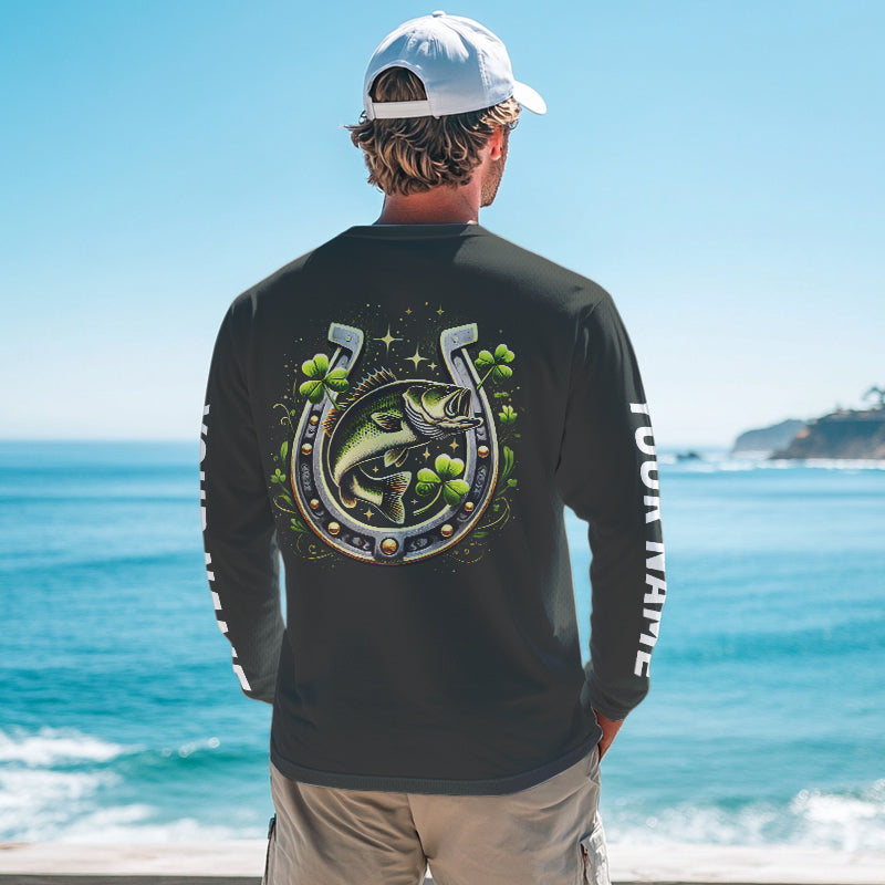 Custom St Patrick's Day Shamprock Largemouth Bass Long Sleeve Tournament Fishing Shirts IPHW8390