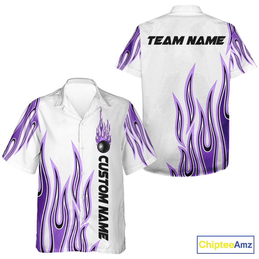Personalized Flame Bowling Hawaiian Shirts For Men, Bowling Ball Custom Team Shirt IPHW4986