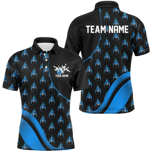 Custom Blue Flame Bowling Shirts For Men, Personalized Team Bowling Shirts IPHW6959