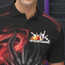 Load image into Gallery viewer, Custom Black And Red Flame Dragon Bowling Team Men Polo Shirts, Bowling League Shirt IPHW8911