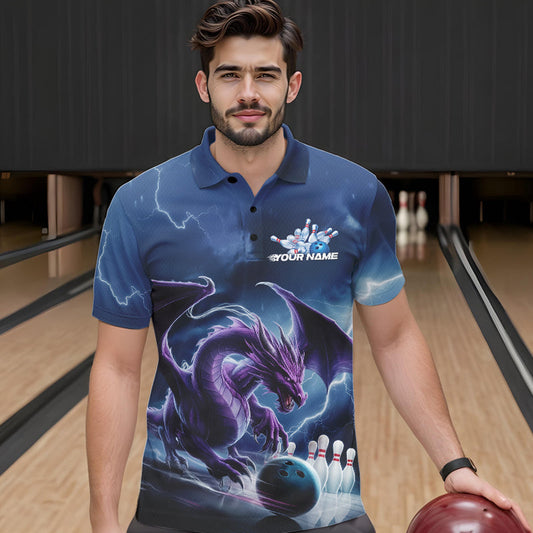 Custom Blue Thunder Lightning Purple Dragon Bowling Team Men Polo Shirts, Bowlers Outfit IPHW8915