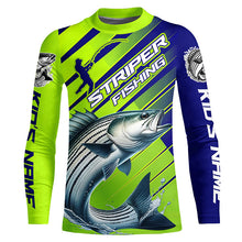 Load image into Gallery viewer, Personalized Striped Bass Fishing Tournament Jerseys, Performance Long Sleeve Shirts In Blue & Green IPHW6624