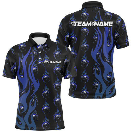 Custom Blue Flame Bowling Shirts For Men, Bowling League Shirts With Team Name IPHW6970