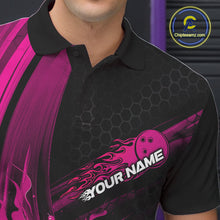 Load image into Gallery viewer, Custom Black And Pink Flame Bowling Jerseys, Bowling Team Polo Shirts For Men IPHW9886