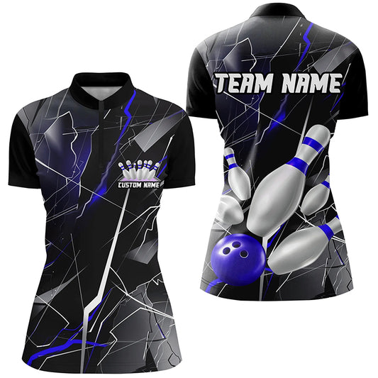 Blue Thunder Lightning Custom Bowling Team Shirts For Women, Strike Bowling Jerseys IPHW6467