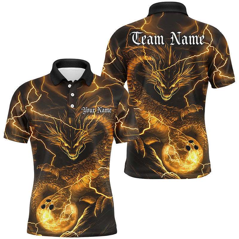 Custom Black And Golden Dragon Bowling Shirts For Men, Bowling Team Uniform Bowlers Outfit IPHW7526