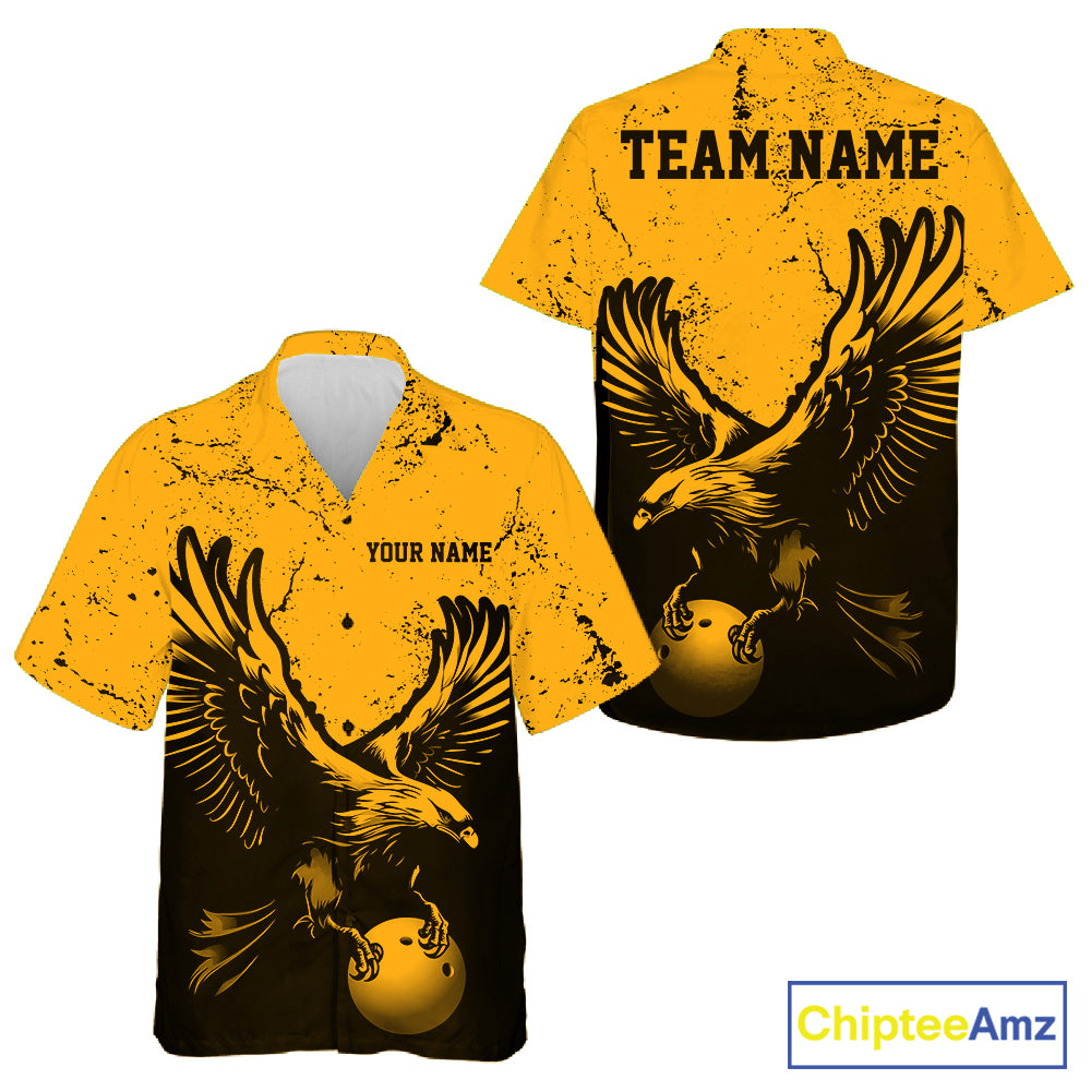 Custom Amber Orange Eagle Bowling Men And Women Button Up, Grunge Bowling Jersey Team Uniform IPHW12712