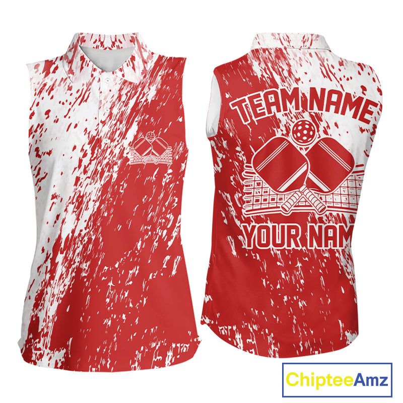 Custom Red Pickleball Women Sleeveless Polo,Pickleball Team Matching Shirt Pickleballer Outfit IPHW12719