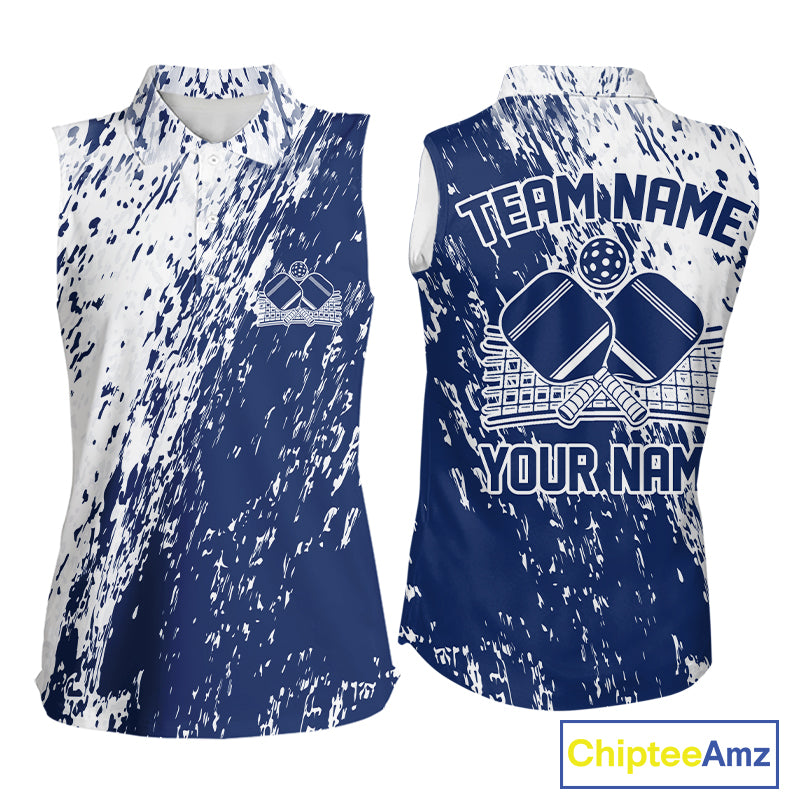 Custom Navy Blue Pickleball Women Sleeveless Polo,Pickleball Team Matching Shirt Pickleballer IPHW12721