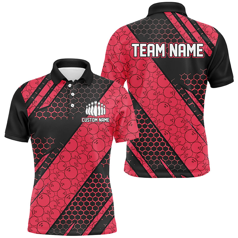 Bowling Ball Pattern Custom Bowling Team Jerseys, Bowlers Shirts For Men And Women | Red IPHW6476