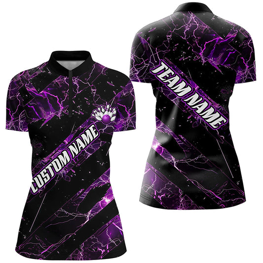 Purple Thunder Lightning Custom Bowling Team Shirts For Women, Bowling Gift Bowler Outfit IPHW6480