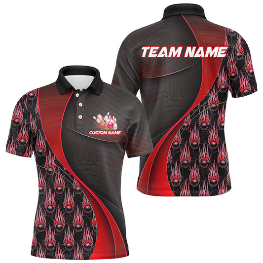 Flame Bowling Ball Pattern Custom Bowling Shirts For Men And Women, Bowling Team Jerseys | Red IPHW6497