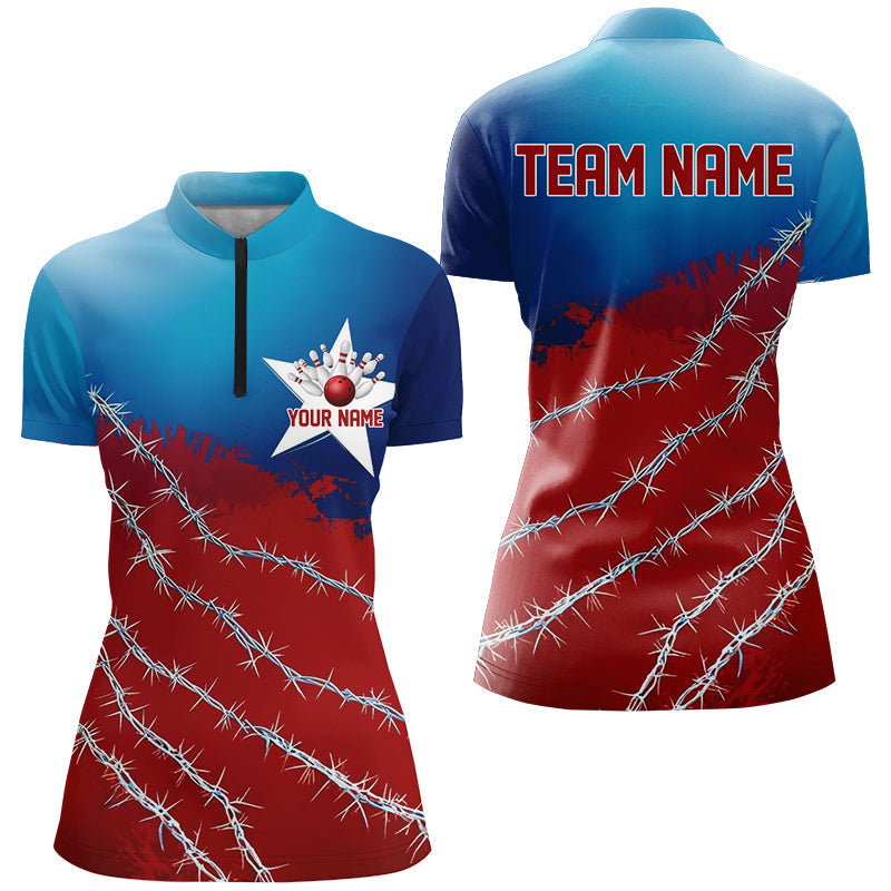 Custom Texas Bowling Shirts For Women, Barbed Wire Texas Bowling Team Shirt Bowler Outfit IPHW7551