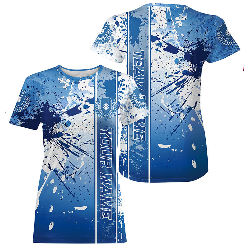 Blue And White Splatter Custom Pickleball T-Shirts For Women, Pickleball Team Uniform IPHW8203