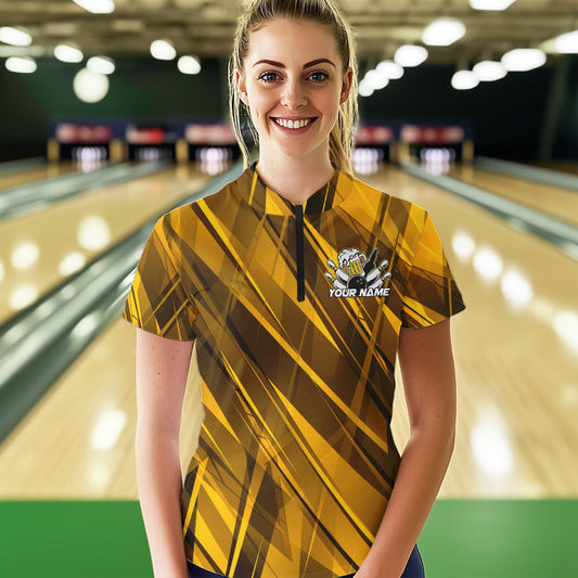 Custom Funny Beer Bowling Women Quarter-Zip Shirts For Bowlers, Beer And Bowling Jerseys IPHW8932