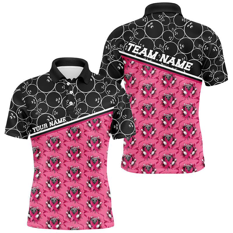 Pink Ribbons Bowling Pattern Custom Breast Cancer Awareness Bowling Shirts For Men And Women IPHW7006