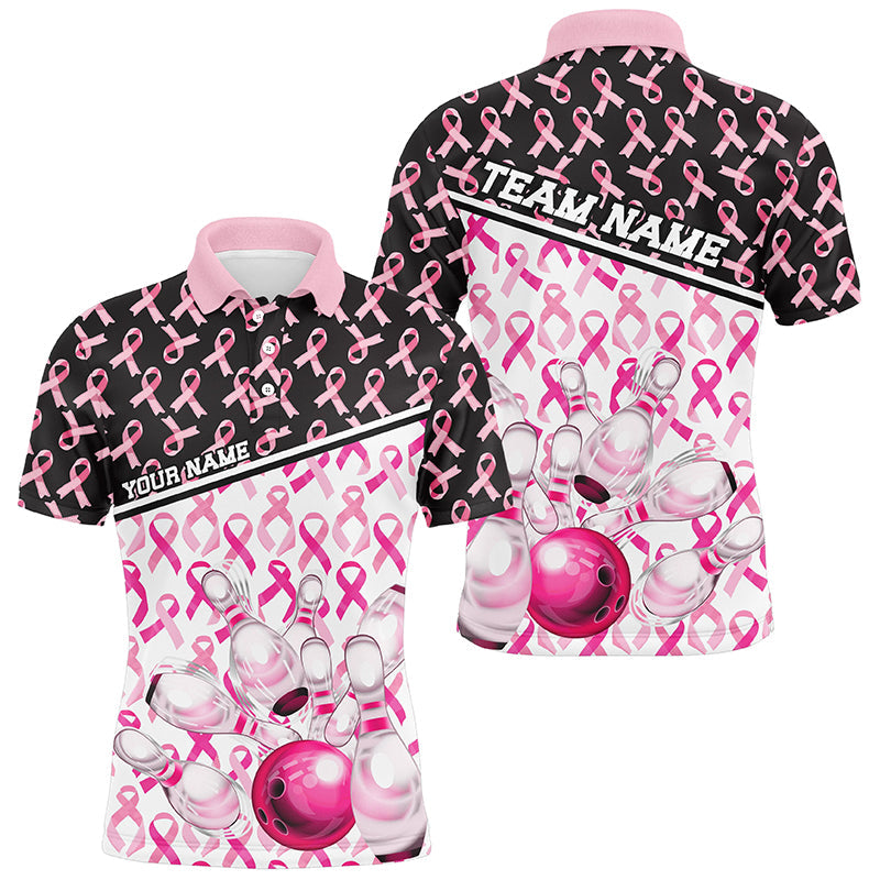 Black And Pink Breast Cancer Awareness Ribbons Custom Bowling Shirts For Men And Women IPHW7007