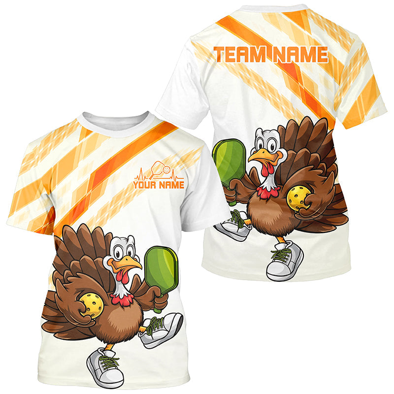 Custom Funny Turkey Pickleball T-Shirts For Men, Thanksgiving Pickleball Uniforms Pickleball Team Shirts IPHW7752