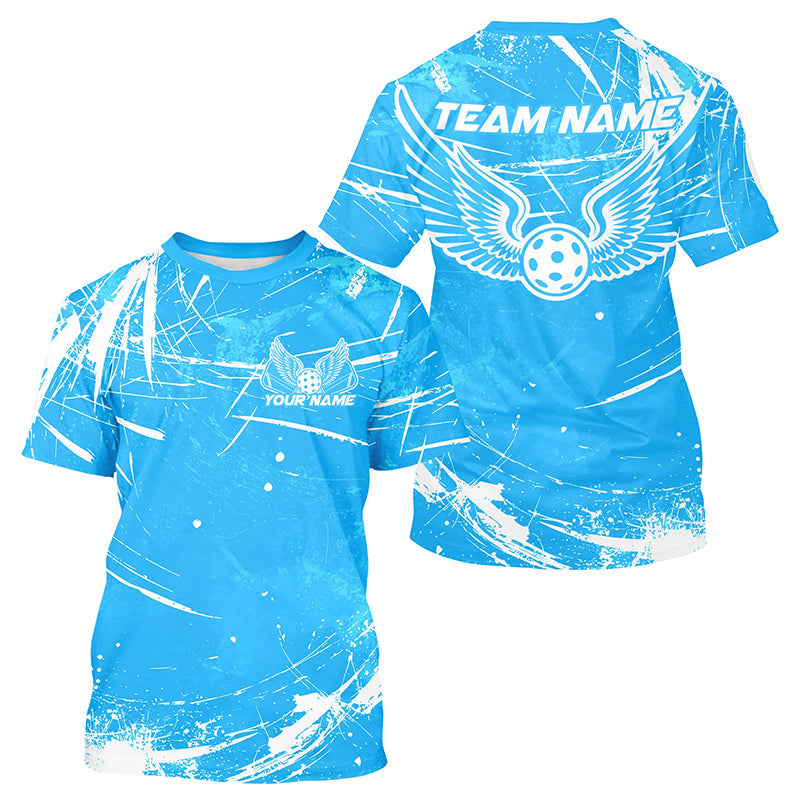 Blue And White Custom Pickleball Wings T-Shirts For Men, Pickleball Tournament Team IPHW8213