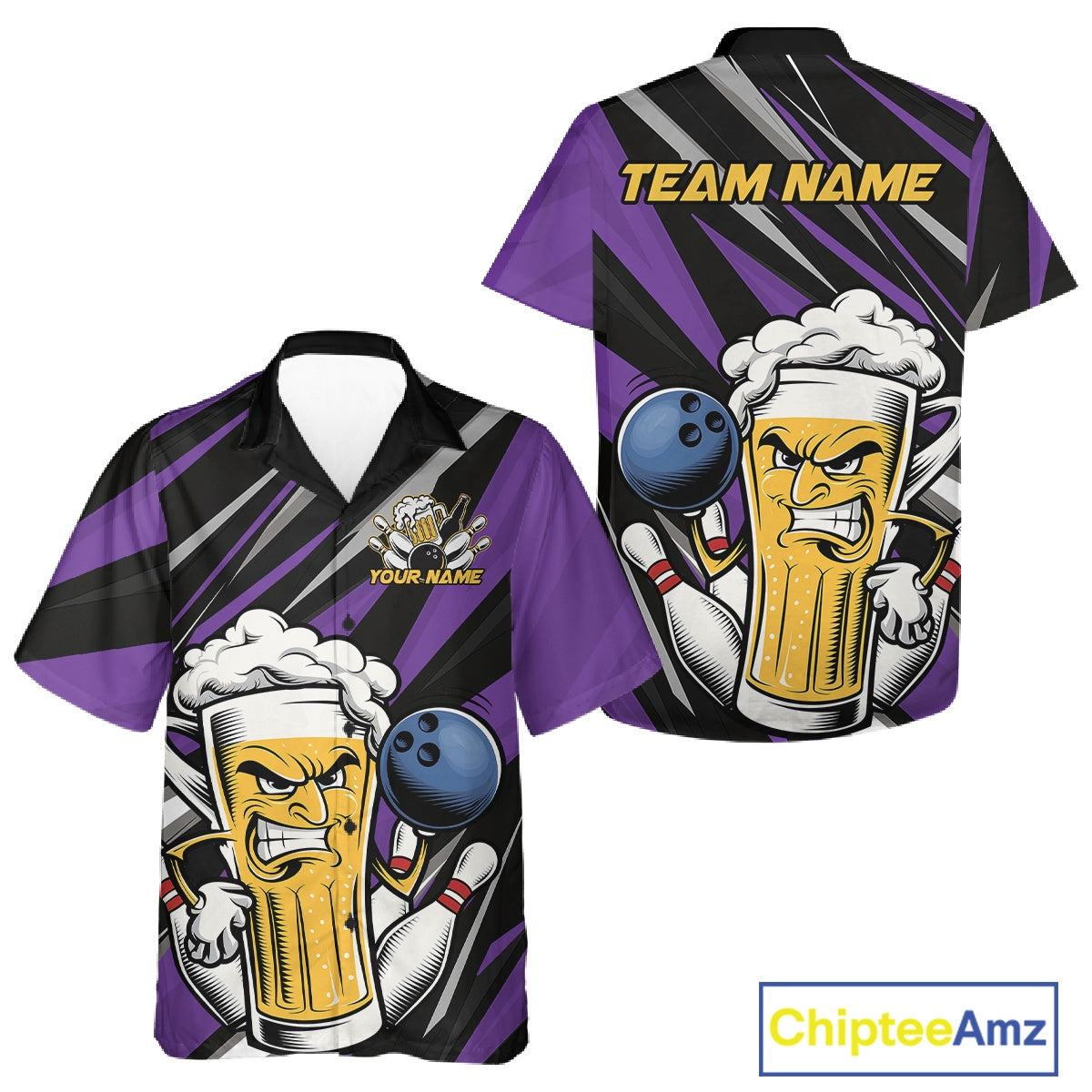 Custom Funny Purple Bowling Jerseys Bowling And Beer Men And Women Hawaiian Shirts, Bowling Jerseys IPHW10535