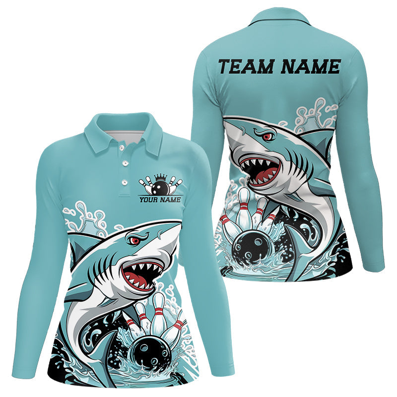 Shark Custom Bowling Jerseys, Shark Bowling Tournament Long Sleeve Polo Shirts For Women IPHW8008