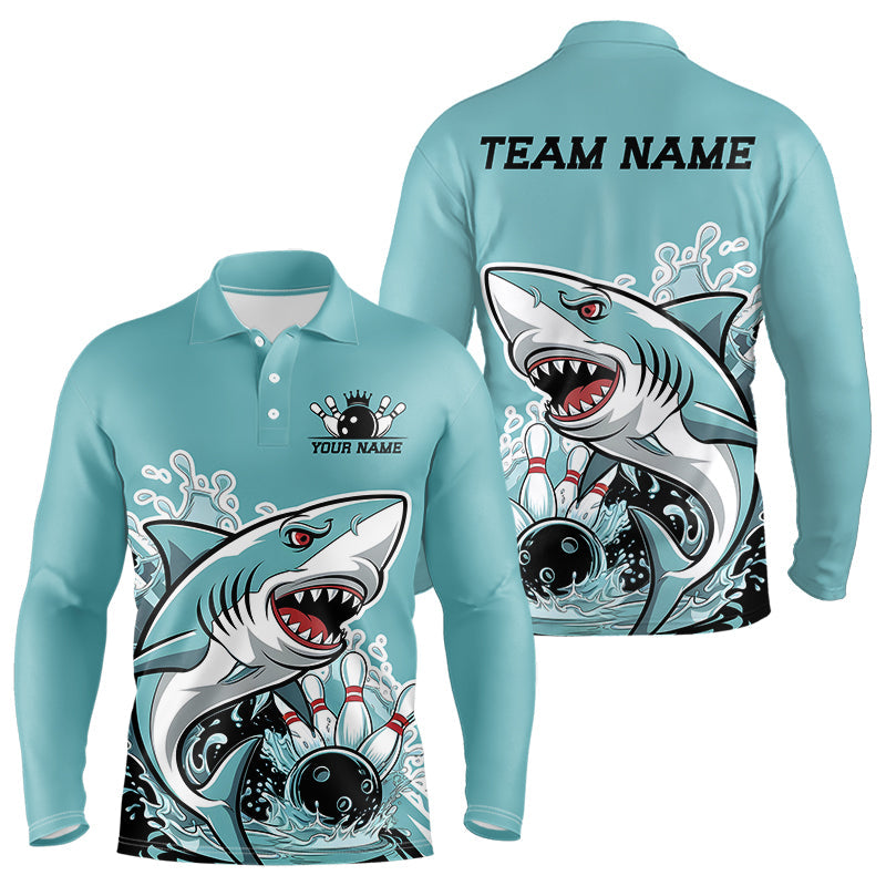 Shark Custom Bowling Jerseys, Shark Bowling Tournament Long Sleeve Polo Shirts For Men IPHW8008