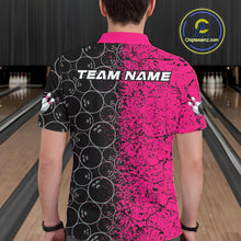 Load image into Gallery viewer, Custom Black And Pink Splatter Bowling Ball Pattern Bowling Team Polo Shirts For Men IPHW9789