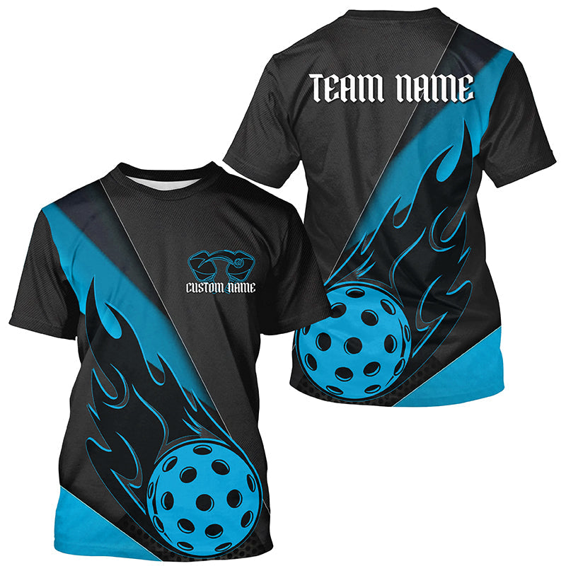Black And Blue Custom Flame Pickleball T-Shirts For Men, Unisex Pickleball Outfits Pickleball Team Shirts IPHW7761