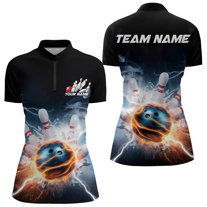 Thunder Lightning Water And Fire Custom Bowling Quarter-Zip Shirts For Women IPHW8252