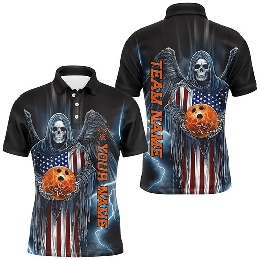 Custom Us Bowling Shirts For Men, American Flag Skull Patriotic Bowling Team Shirt Outfit IPHW7606