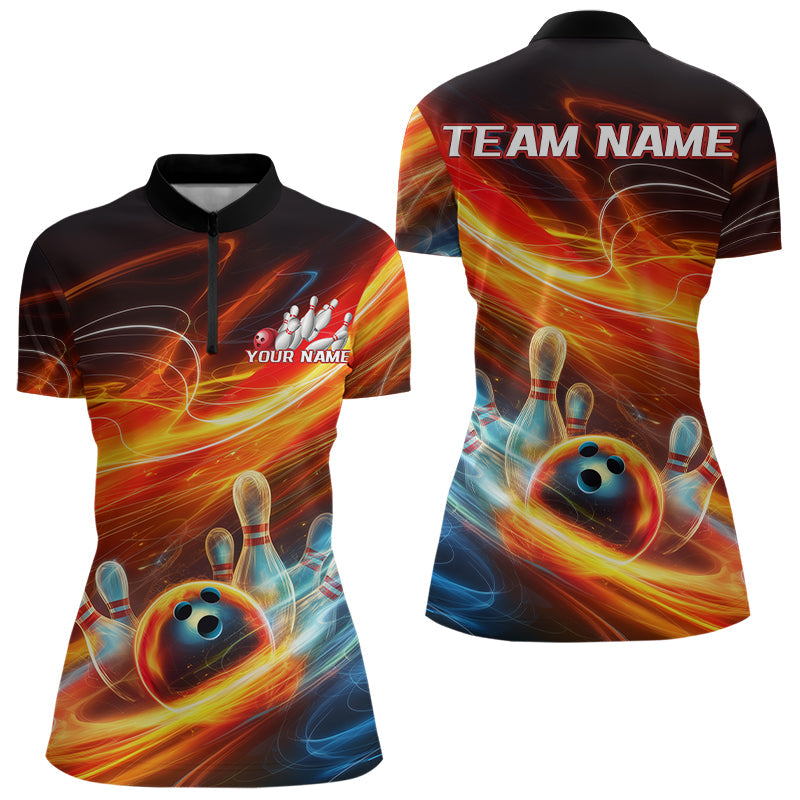 Custom Colorful Bowling Quarter-Zip Shirts For Women, Galaxy Bowling Team Uniform IPHW8025