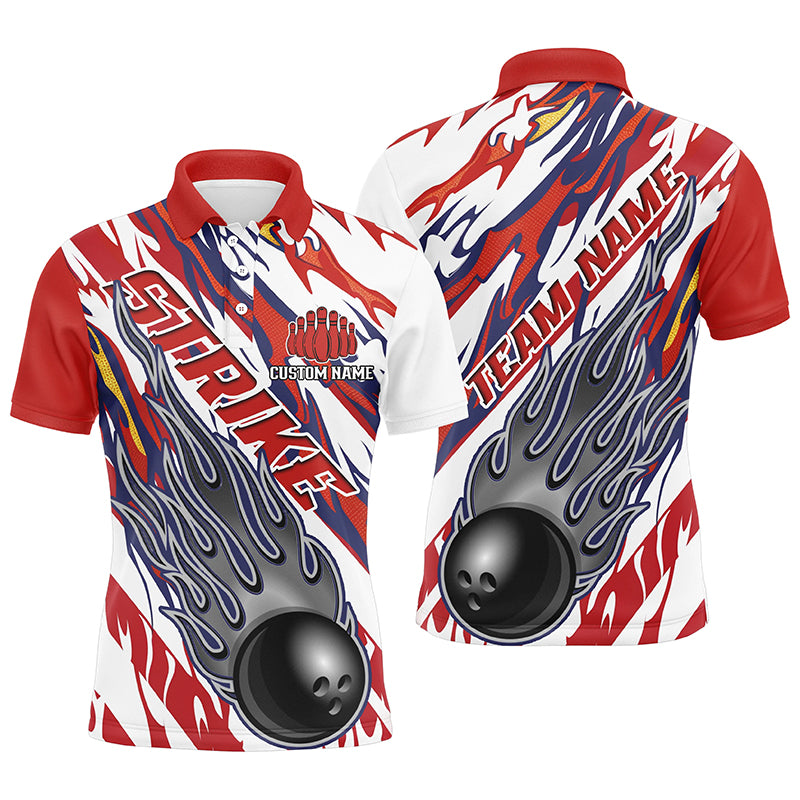 Flame American Flag Custom Unisex Bowling Team Shirts, Patriotic Strike Bowling Outfits IPHW5986