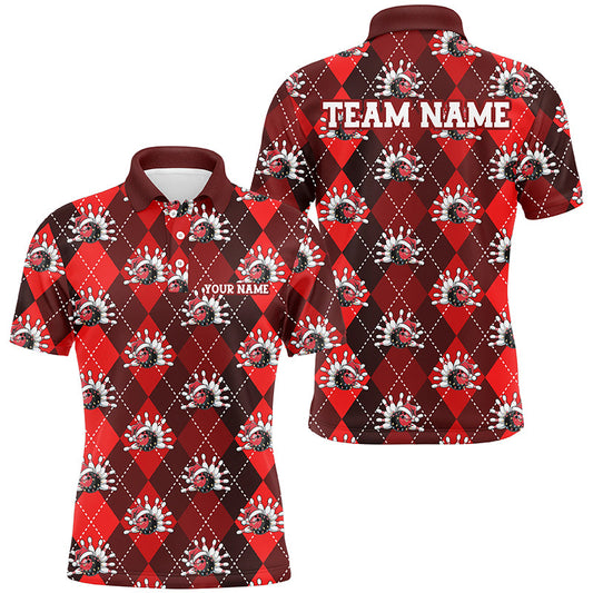 Red Argyle Pattern Custom Christmas Bowling Shirts For Men, Team Bowling Uniform Xmas Outfit IPHW7330
