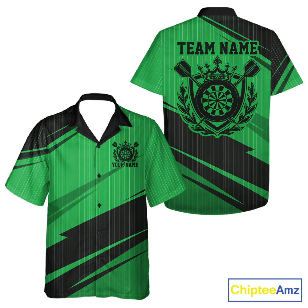 Custom Black And Green Classic Crowned Dart Men And Women Button Up Shirt, Darts Team Jersey IPHW12079