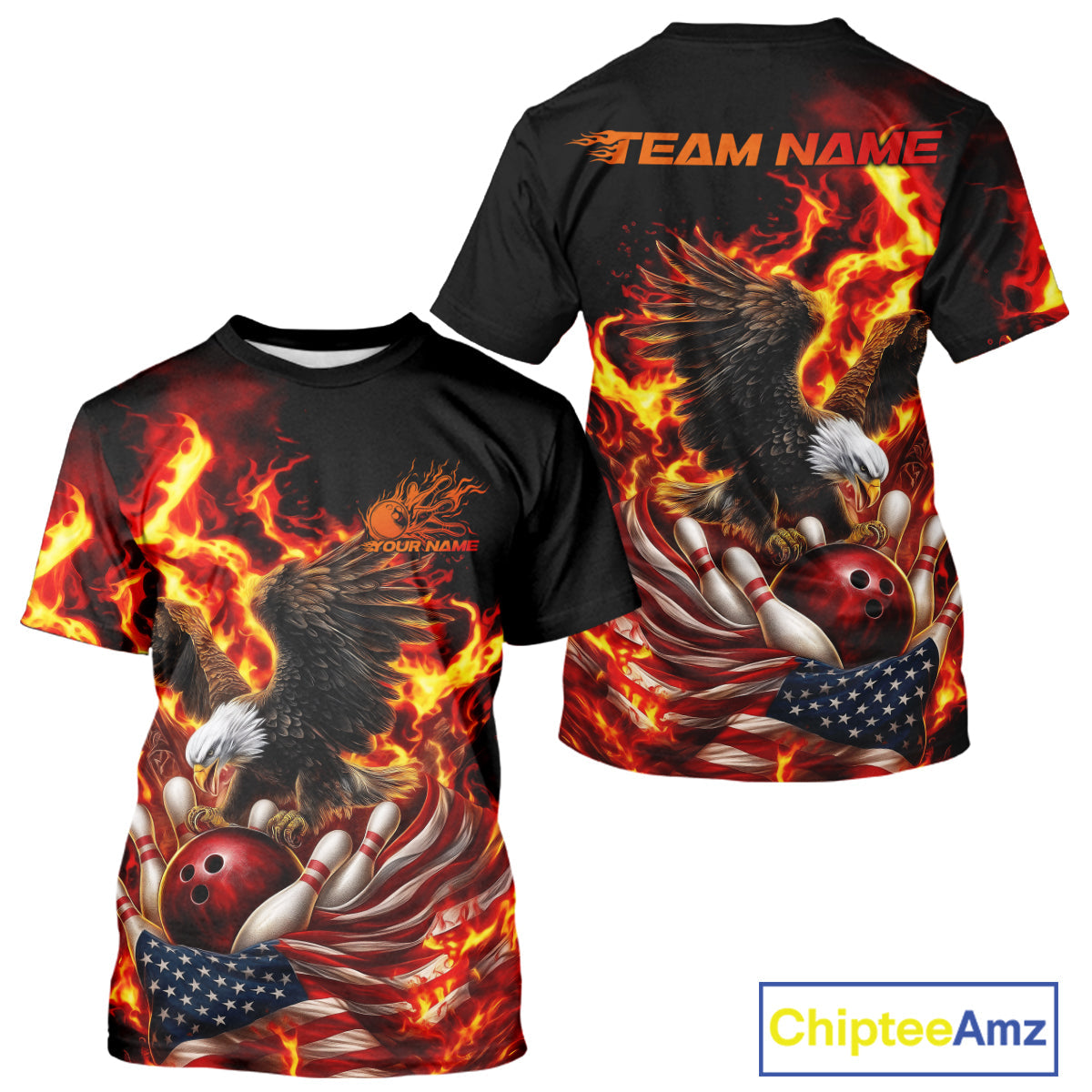 Custom Patriotic Fire Flame Eagle Men Bowling Team, Firefighter Bowling IPHW10201